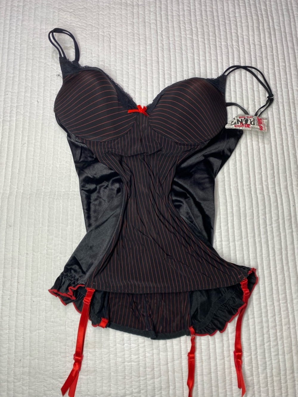 Hot Topic Black Tank Corset Top with Red Pinstripes